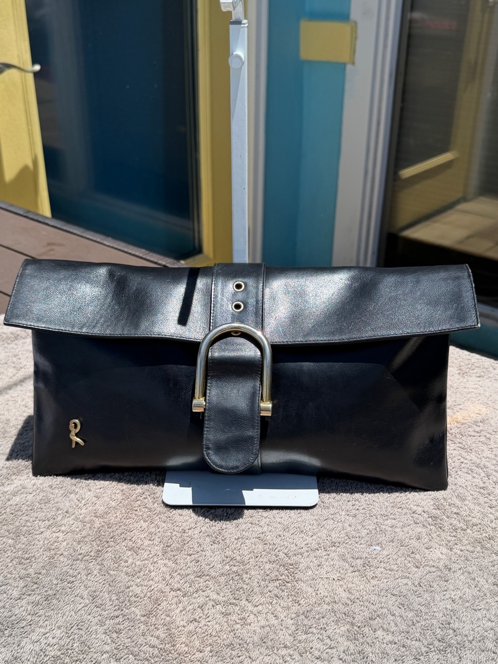 Roberta di Camerino Black Leather Belted Clutch Bag Vintage - Picture 6 of 15